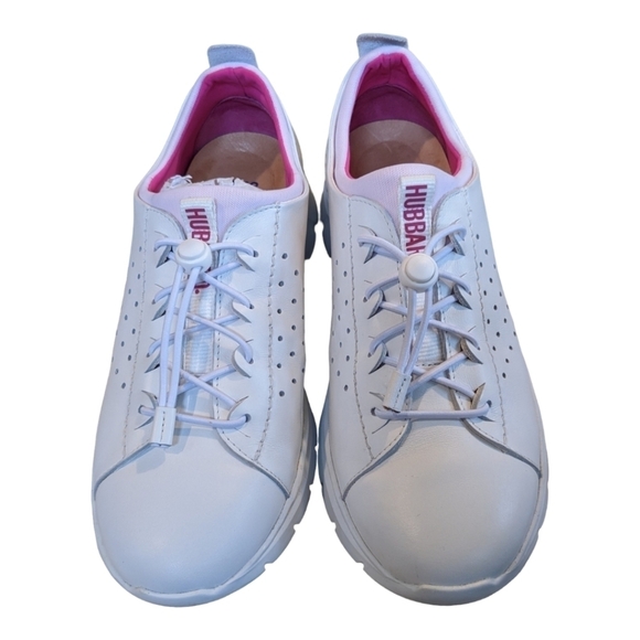 Samuel Hubbard Flight white with pink elastic lace leather sneakers, size 8,EUC - Picture 2 of 9